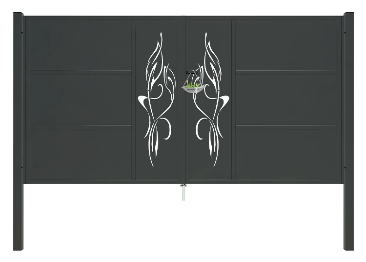 CNC OUTDOOR IRON GATE TRANQUILITY WIDTH 300CM & HEIGHT 160CM BLACK SQUARE POST & FRAME