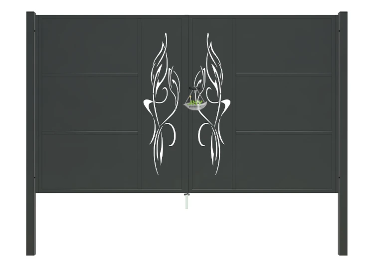 CNC OUTDOOR IRON GATE TRANQUILITY WIDTH 300CM & HEIGHT 180CM BLACK SQUARE POST & FRAME