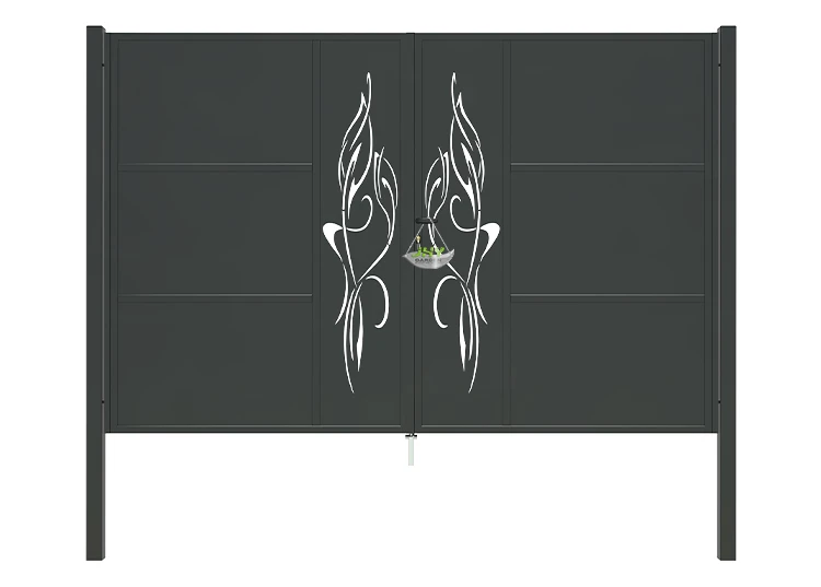 CNC OUTDOOR IRON GATE TRANQUILITY WIDTH 300CM & HEIGHT 200CM BLACK SQUARE POST & FRAME