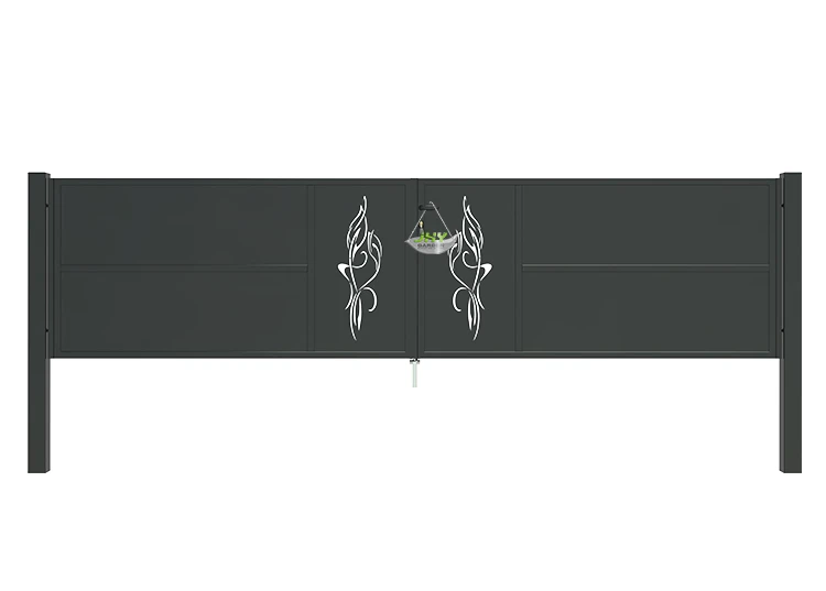 CNC OUTDOOR IRON GATE TRANQUILITY WIDTH 400CM & HEIGHT 100CM BLACK SQUARE POST & FRAME