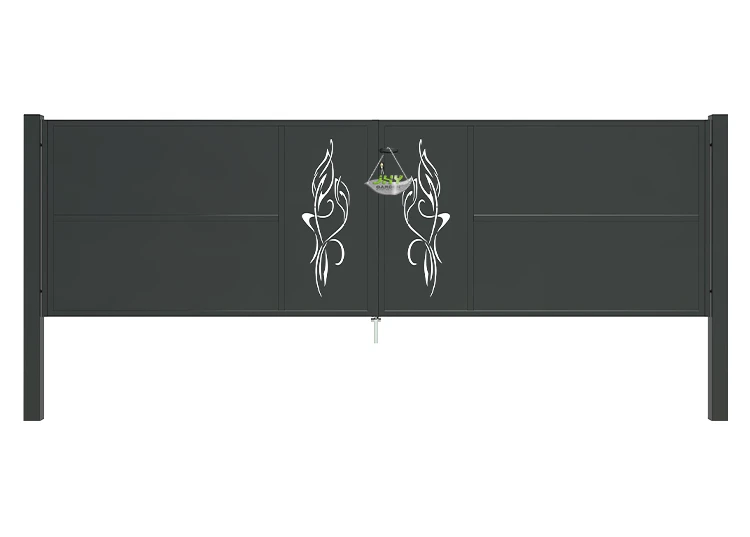 CNC OUTDOOR IRON GATE TRANQUILITY WIDTH 400CM & HEIGHT 120CM BLACK SQUARE POST & FRAME