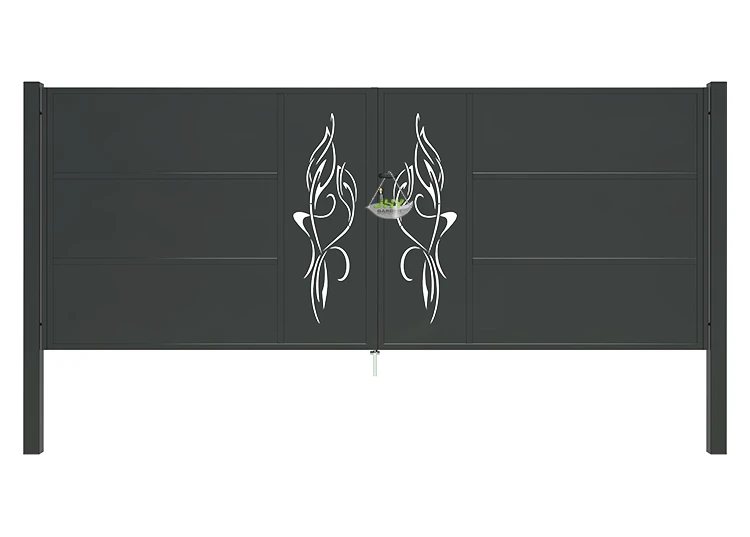 CNC OUTDOOR IRON GATE TRANQUILITY WIDTH 400CM & HEIGHT 160CM BLACK SQUARE POST & FRAME