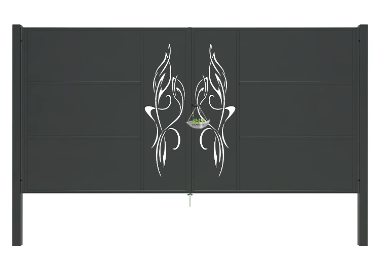 CNC OUTDOOR IRON GATE TRANQUILITY WIDTH 400CM & HEIGHT 200CM BLACK SQUARE POST & FRAME