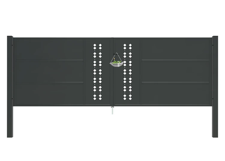 CNC STEEL GATE ESSENCE WIDTH 400CM & HEIGHT 140CM BLACK SQUARE POST & FRAME