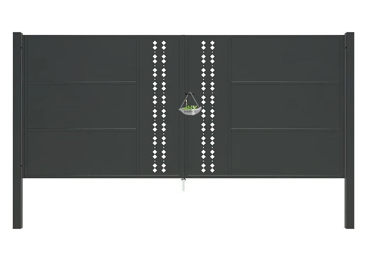 CNC STEEL GATE ESSENCE WIDTH 400CM & HEIGHT 180CM BLACK SQUARE POST & FRAME