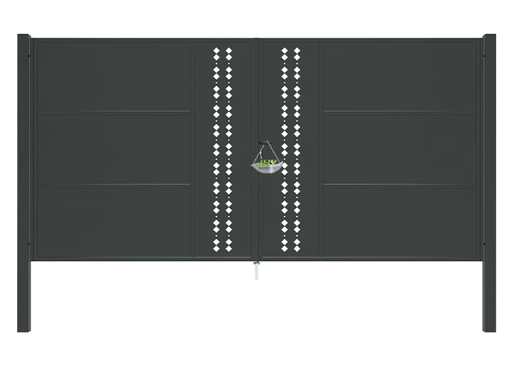 CNC STEEL GATE ESSENCE WIDTH 400CM & HEIGHT 200CM BLACK SQUARE POST & FRAME