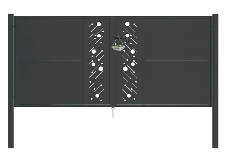 CNC STEEL GATE STARRY WIDTH 300CM & HEIGHT 140CM BLACK SQUARE POST & FRAME