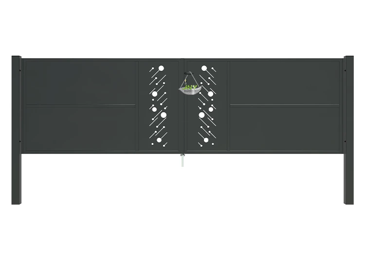 CNC STEEL GATE STARRY WIDTH 400CM & HEIGHT 120CM BLACK SQUARE POST & FRAME