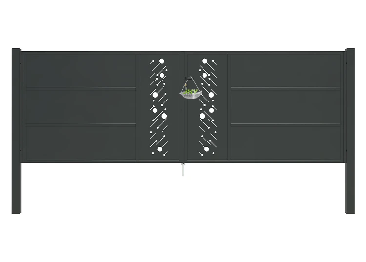 CNC STEEL GATE STARRY WIDTH 400CM & HEIGHT 140CM BLACK SQUARE POST & FRAME