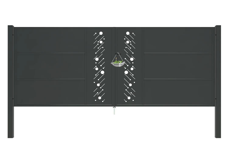 CNC STEEL GATE STARRY WIDTH 400CM & HEIGHT 160CM BLACK SQUARE POST & FRAME