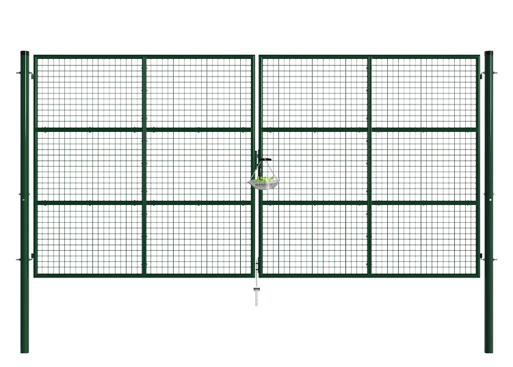 COMPOSITE FENCING GATE WIDTH 400CM & HEIGHT 200CM GREEN & GREY SQUARE POST & FRAME
