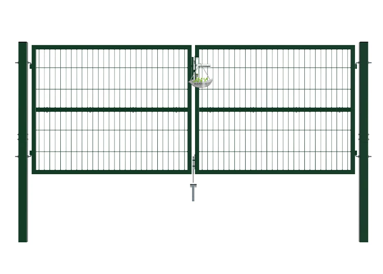 COMPOSITE WIRE MESH GARDEN GATE WIDTH 300CM & HEIGHT 120CM GREEN & GREY SQUARE POST & FRAME