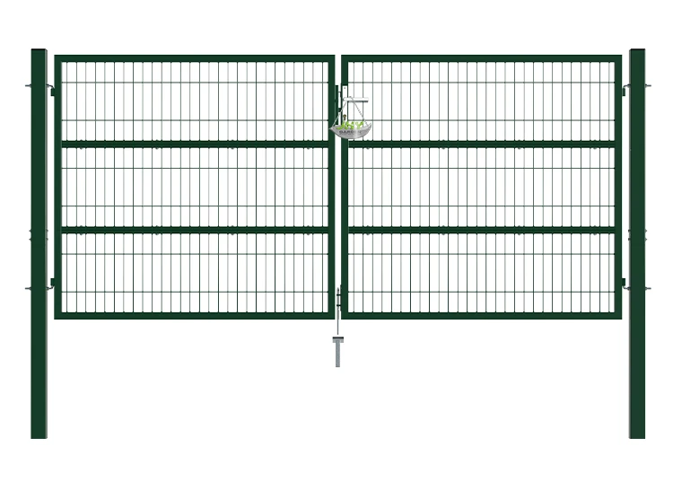 COMPOSITE WIRE MESH GARDEN GATE WIDTH 300CM & HEIGHT 140CM GREEN & GREY SQUARE POST & FRAME
