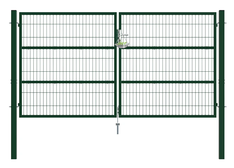 COMPOSITE WIRE MESH GARDEN GATE WIDTH 300CM & HEIGHT 160CM GREEN & GREY SQUARE POST & FRAME