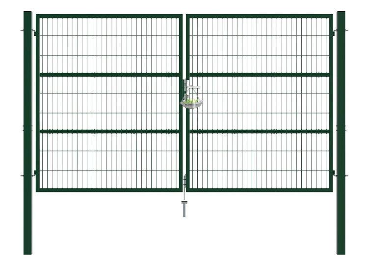 COMPOSITE WIRE MESH GARDEN GATE WIDTH 300CM & HEIGHT 180CM GREEN & GREY SQUARE POST & FRAME