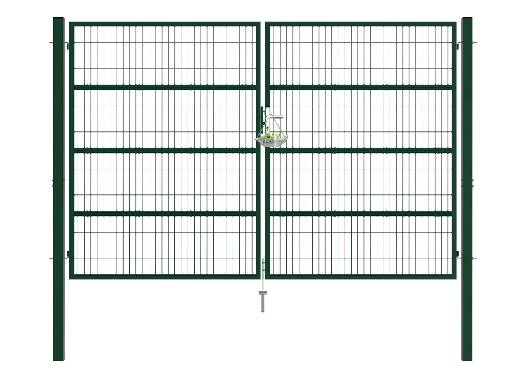COMPOSITE WIRE MESH GARDEN GATE WIDTH 300CM & HEIGHT 200CM GREEN & GREY SQUARE POST & FRAME