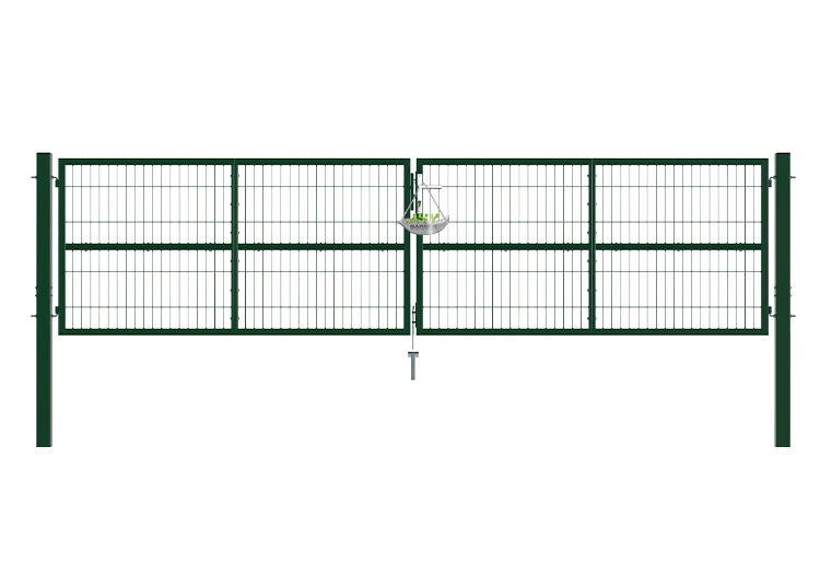 COMPOSITE WIRE MESH GARDEN GATE WIDTH 400CM & HEIGHT 100CM GREEN & GREY SQUARE POST & FRAME