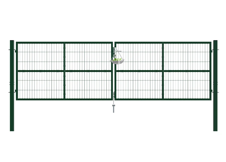 COMPOSITE WIRE MESH GARDEN GATE WIDTH 400CM & HEIGHT 120CM GREEN & GREY SQUARE POST & FRAME