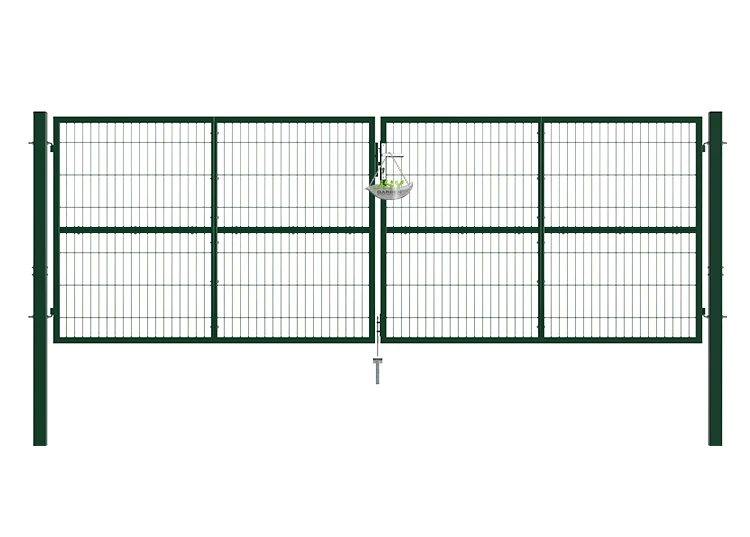 COMPOSITE WIRE MESH GARDEN GATE WIDTH 400CM & HEIGHT 140CM GREEN & GREY SQUARE POST & FRAME