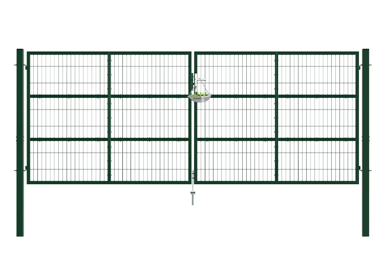 COMPOSITE WIRE MESH GARDEN GATE WIDTH 400CM & HEIGHT 160CM GREEN & GREY SQUARE POST & FRAME