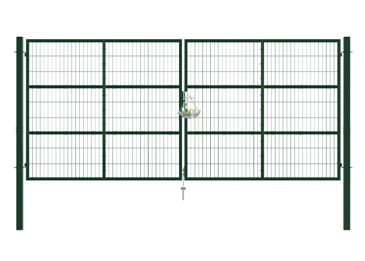 COMPOSITE WIRE MESH GARDEN GATE WIDTH 400CM & HEIGHT 180CM GREEN & GREY SQUARE POST & FRAME