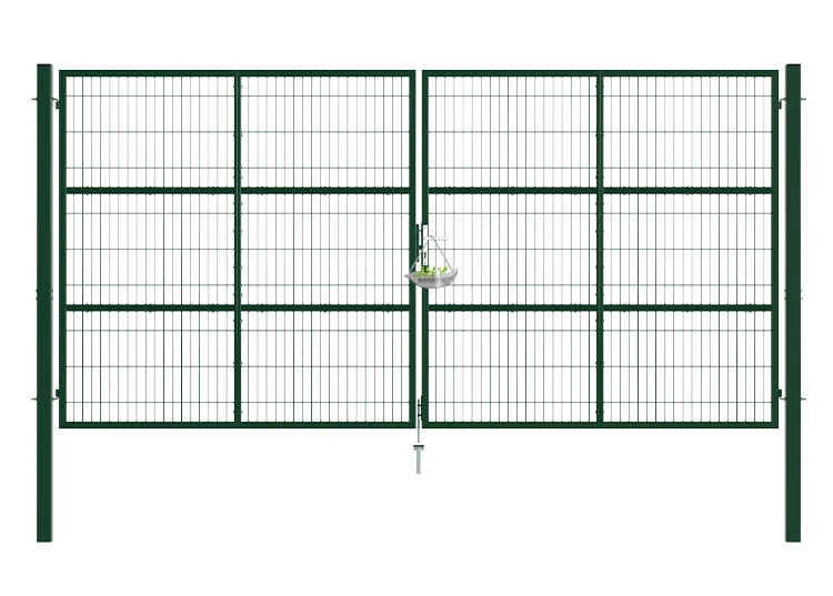 COMPOSITE WIRE MESH GARDEN GATE WIDTH 400CM & HEIGHT 200CM GREEN & GREY SQUARE POST & FRAME