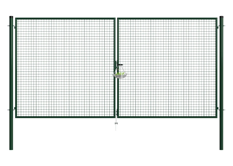MESH FENCE GARDEN GATES WIDTH 400CM & HEIGHT 200CM GREEN & GREY SQUARE POST & FRAME