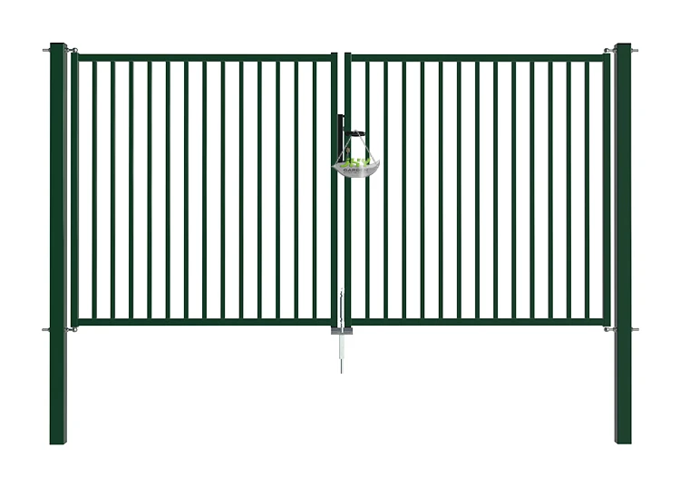 TUBULAR GARDEN GATE WIDTH 300CM & HEIGHT 150CM GREEN & GREY SQUARE POST & FRAME