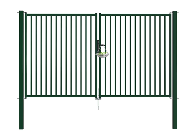 TUBULAR GARDEN GATE WIDTH 300CM & HEIGHT 170CM GREEN & GREY SQUARE POST & FRAME