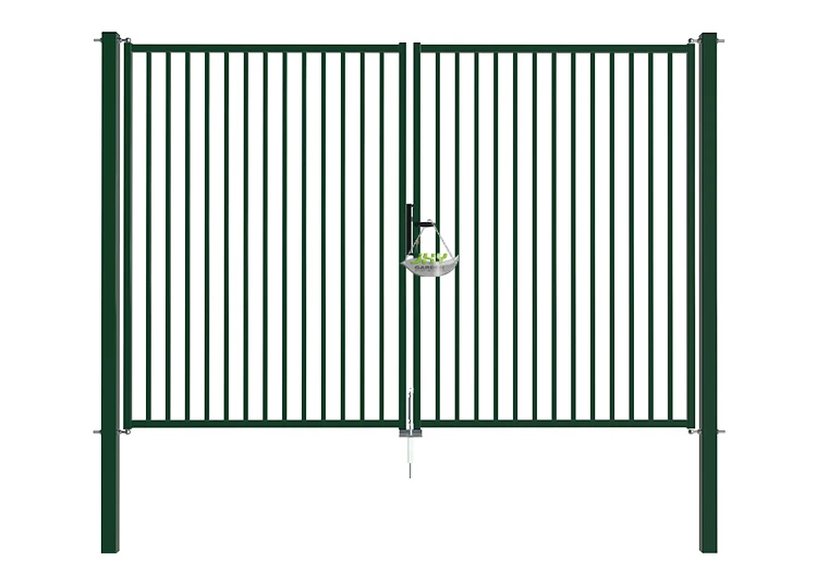 TUBULAR GARDEN GATE WIDTH 300CM & HEIGHT 200CM GREEN & GREY SQUARE POST & FRAME