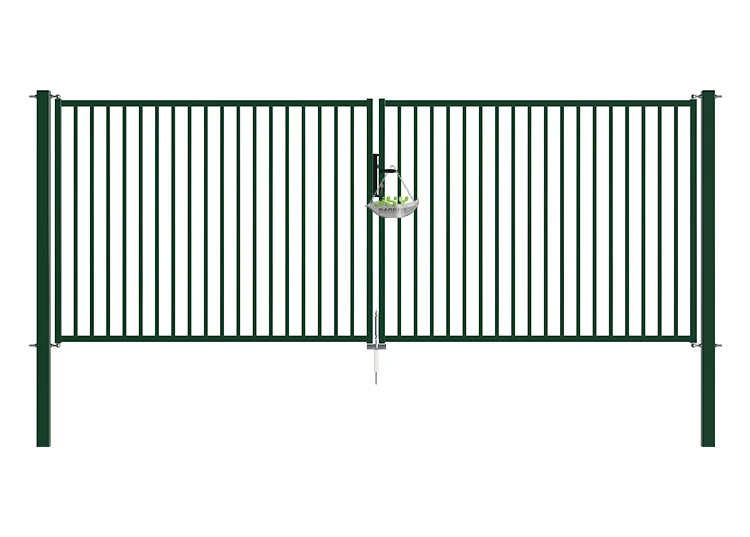 TUBULAR GARDEN GATE WIDTH 400CM & HEIGHT 150CM GREEN & GREY SQUARE POST & FRAME