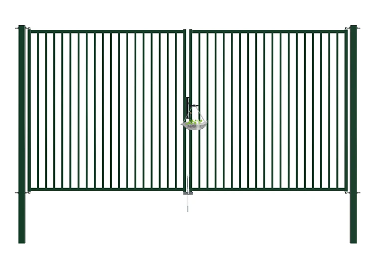 TUBULAR GARDEN GATE WIDTH 400CM & HEIGHT 200CM GREEN & GREY SQUARE POST & FRAME