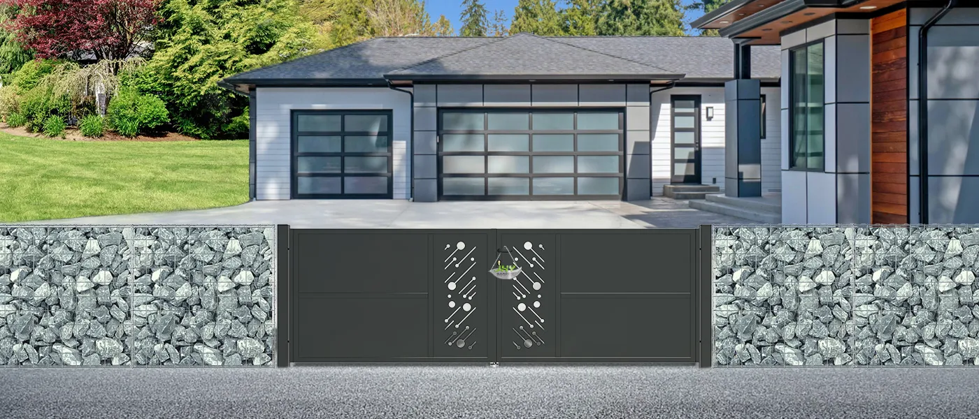 CNC STEEL GATE STARRY WIDTH 300CM & HEIGHT 100CM GREEN & GREY SQUARE POST & FRAME