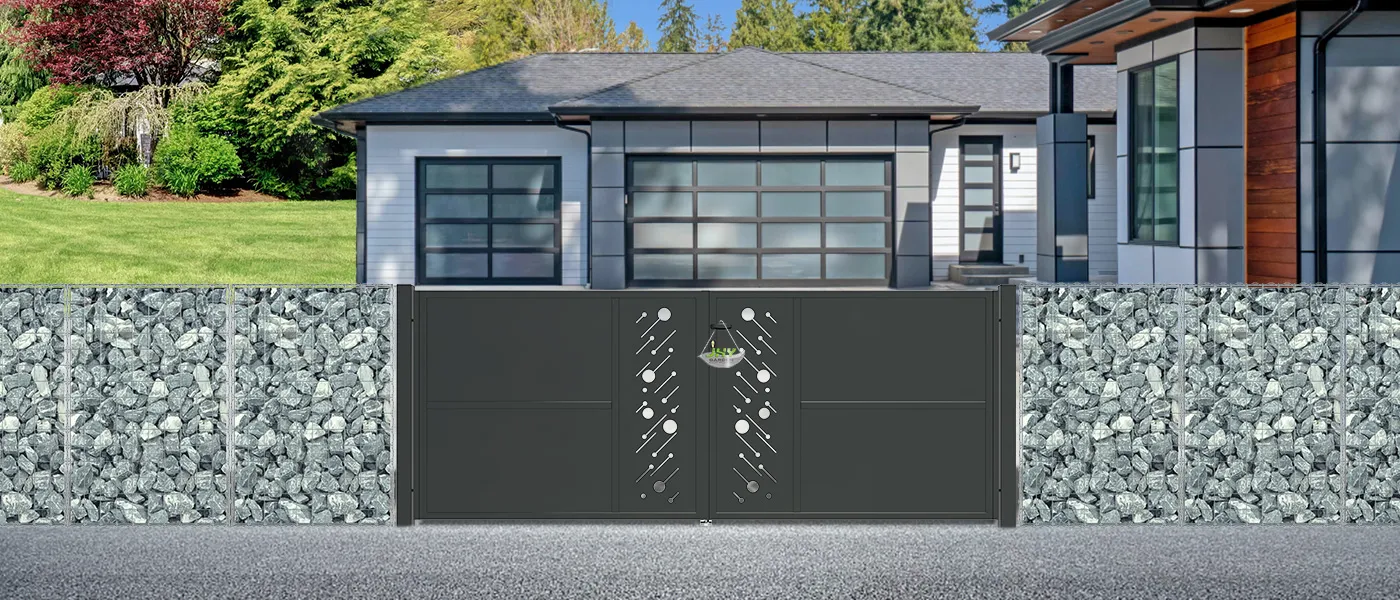 CNC STEEL GATE STARRY WIDTH 300CM & HEIGHT 120CM BLACK SQUARE POST & FRAME