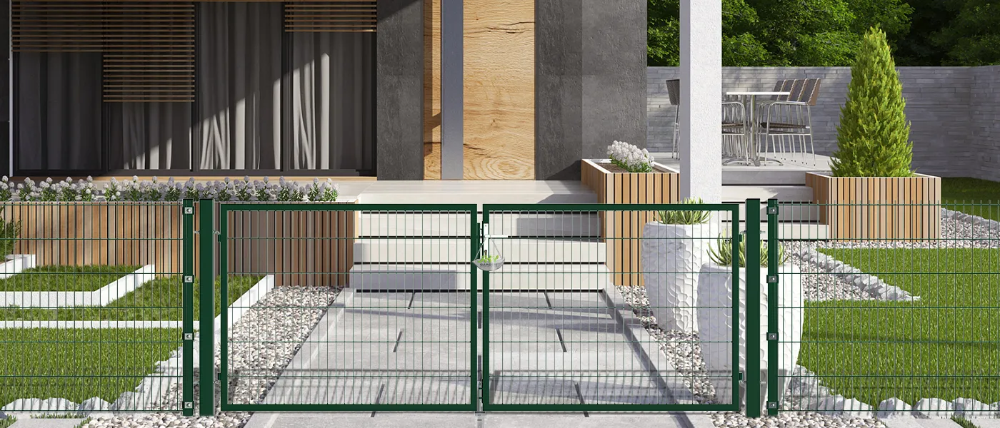 2D MESH FENCING GARDEN GATES WIDTH 300CM & HEIGHT 120CM GREEN & GREY SQUARE POST & FRAME