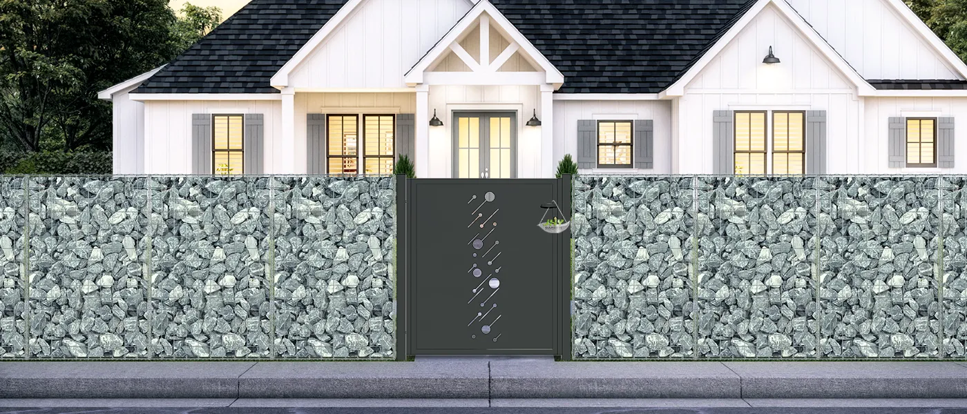 CNC STEEL GATE STARRY WIDTH 100CM & HEIGHT 120CM GREEN & GREY SQUARE POST & FRAME