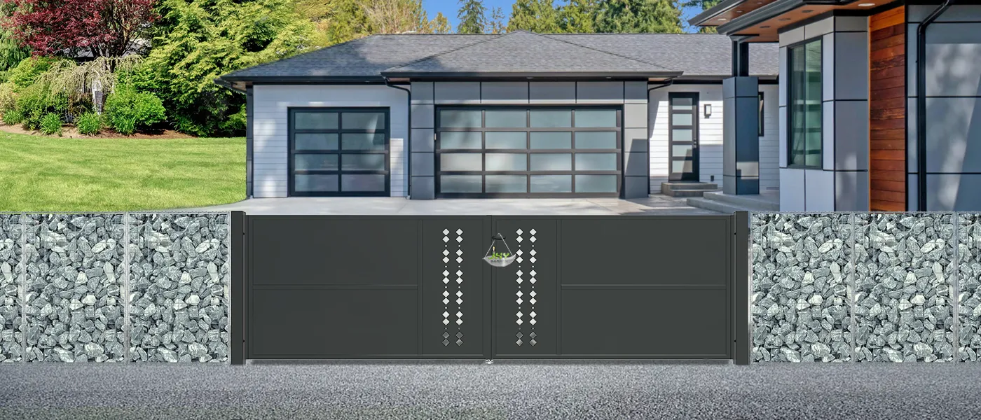 CNC STEEL GATE ESSENCE WIDTH 400CM & HEIGHT 120CM BLACK SQUARE POST & FRAME