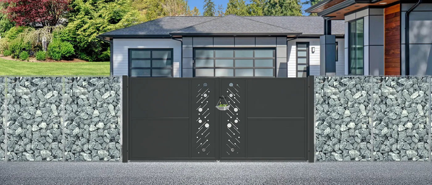 CNC STEEL GATE STARRY WIDTH 300CM & HEIGHT 140CM BLACK SQUARE POST & FRAME