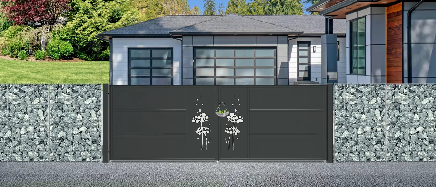 CNC IRON GATES DECENY WIDTH 400CM & HEIGHT 140CM BLACK SQUARE POST & FRAME