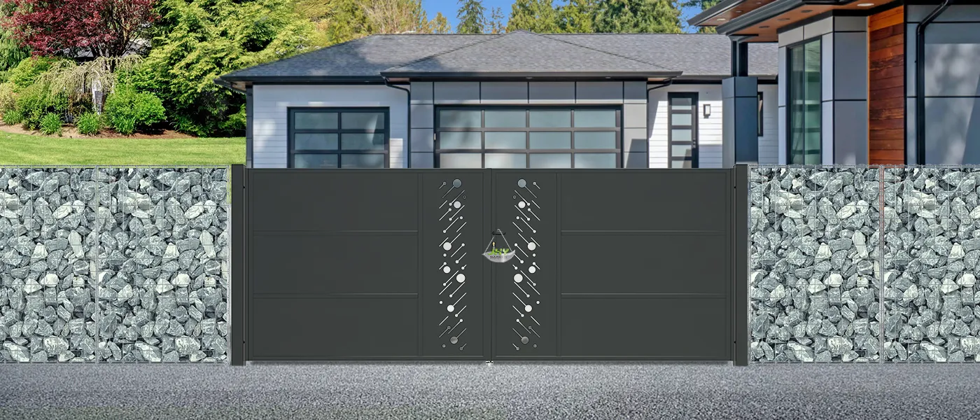 CNC STEEL GATE STARRY WIDTH 400CM & HEIGHT 160CM BLACK SQUARE POST & FRAME