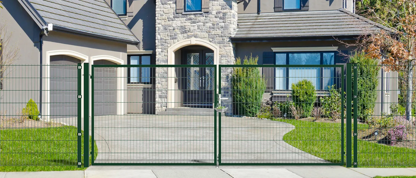 6/5/6 2D MESH FENCING GARDEN GATES WIDTH 400CM & HEIGHT 160CM GREEN & GREY SQUARE POST & FRAME