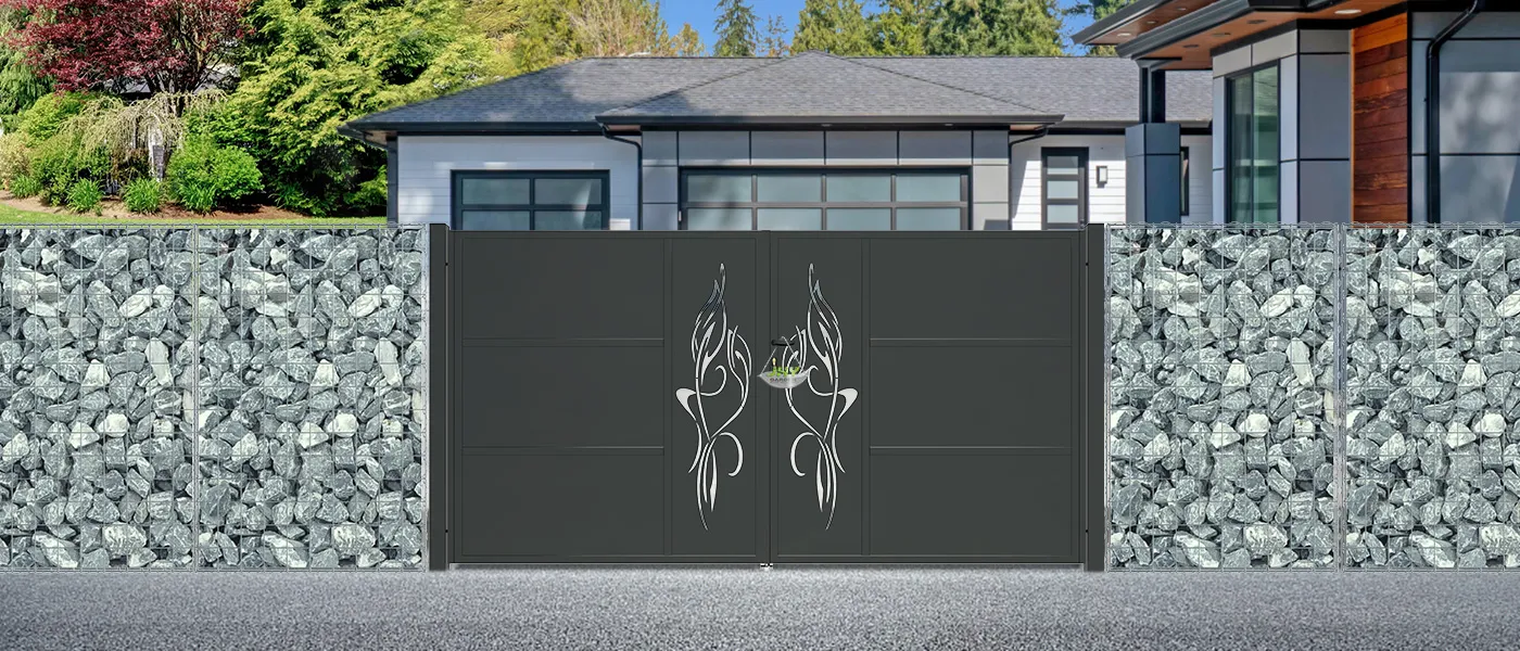 CNC OUTDOOR IRON GATE TRANQUILITY WIDTH 300CM & HEIGHT 160CM BLACK SQUARE POST & FRAME