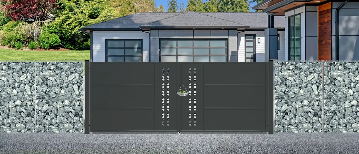 CNC STEEL GATE ESSENCE WIDTH 400CM & HEIGHT 160CM BLACK SQUARE POST & FRAME