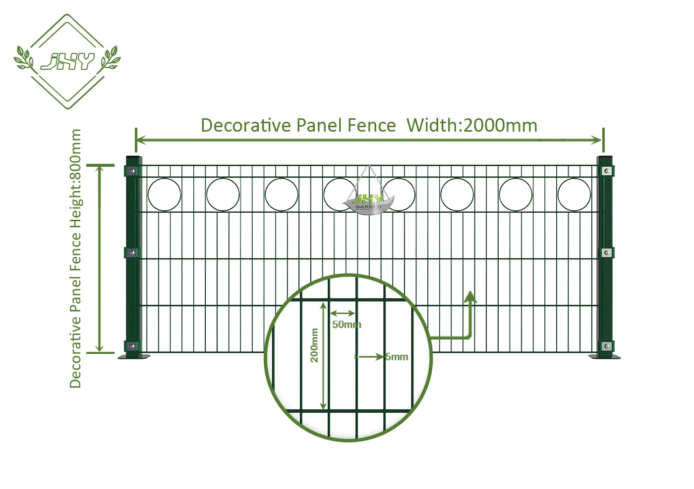 CIRCLE DECO STEEL MESH FENCE PANEL WIDTH 200CM & HEIGHT 80CM