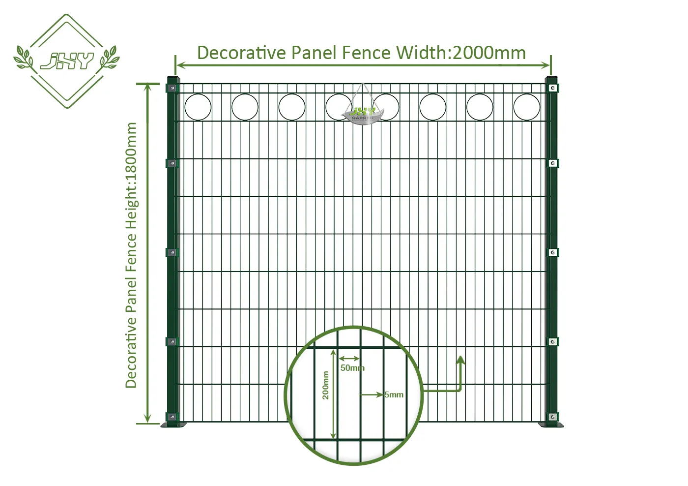 CIRCLE DECO STEEL MESH FENCE PANEL WIDTH 200CM & HEIGHT 180CM
