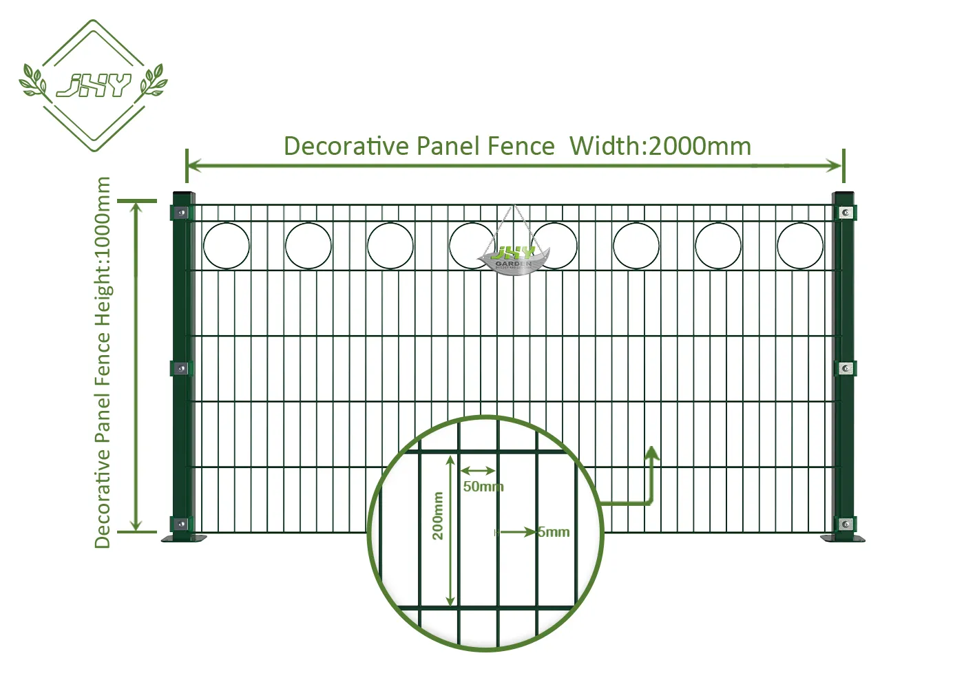 CIRCLE DECO STEEL MESH FENCE PANEL WIDTH 200CM & HEIGHT 100CM