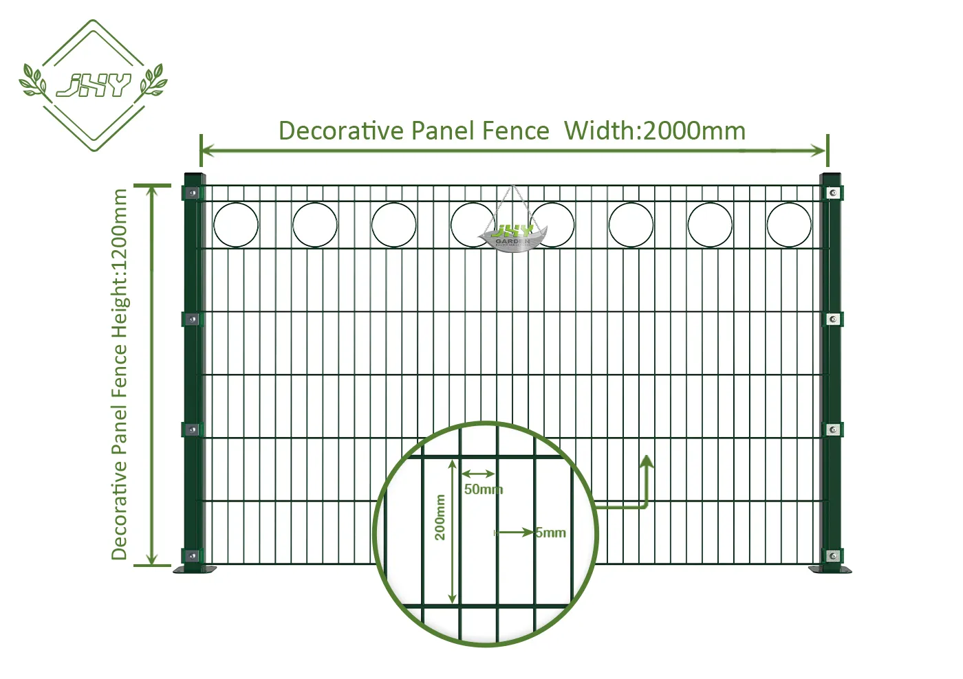 CIRCLE DECO STEEL MESH FENCE PANEL WIDTH 200CM & HEIGHT 120CM