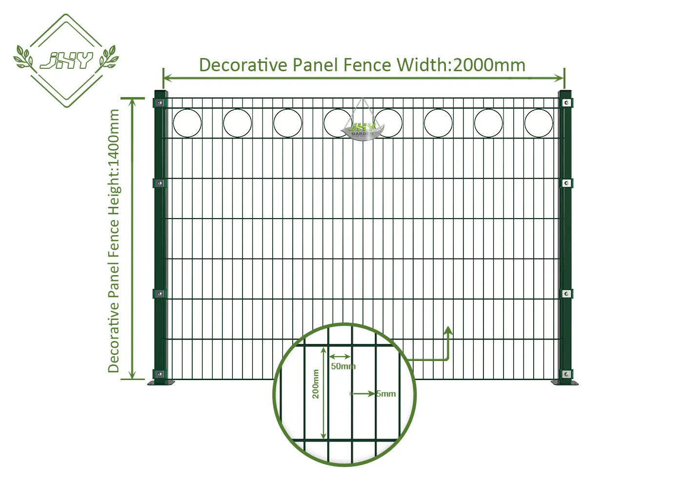 CIRCLE DECO STEEL MESH FENCE PANEL WIDTH 200CM & HEIGHT 140CM