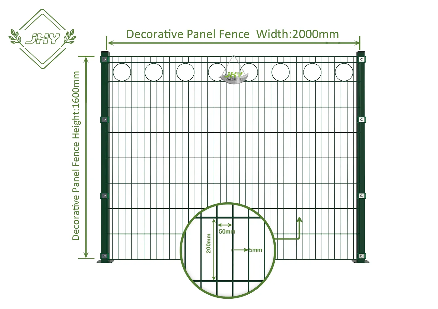 CIRCLE DECO STEEL MESH FENCE PANEL WIDTH 200CM & HEIGHT 160CM