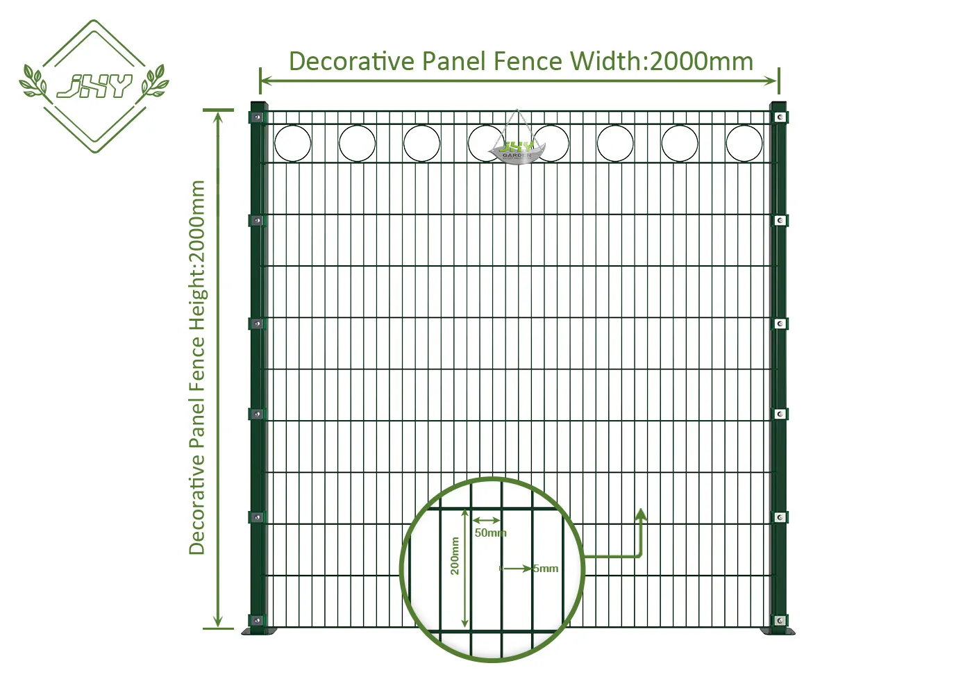 CIRCLE DECO STEEL MESH FENCE PANEL WIDTH 200CM & HEIGHT 200CM